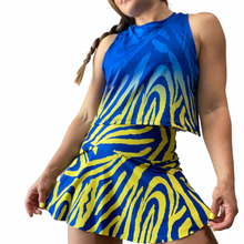 Load image into Gallery viewer, Blue &amp; Neon Yellow One Size Skirt
