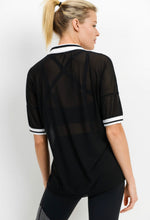 Load image into Gallery viewer, Sheer Mesh Longline Varsity Polo Shirt
