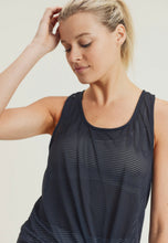 Load image into Gallery viewer, Black Sheer Stripe Mesh Pinched Back Racer Tank
