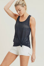 Load image into Gallery viewer, Black Sheer Stripe Mesh Pinched Back Racer Tank
